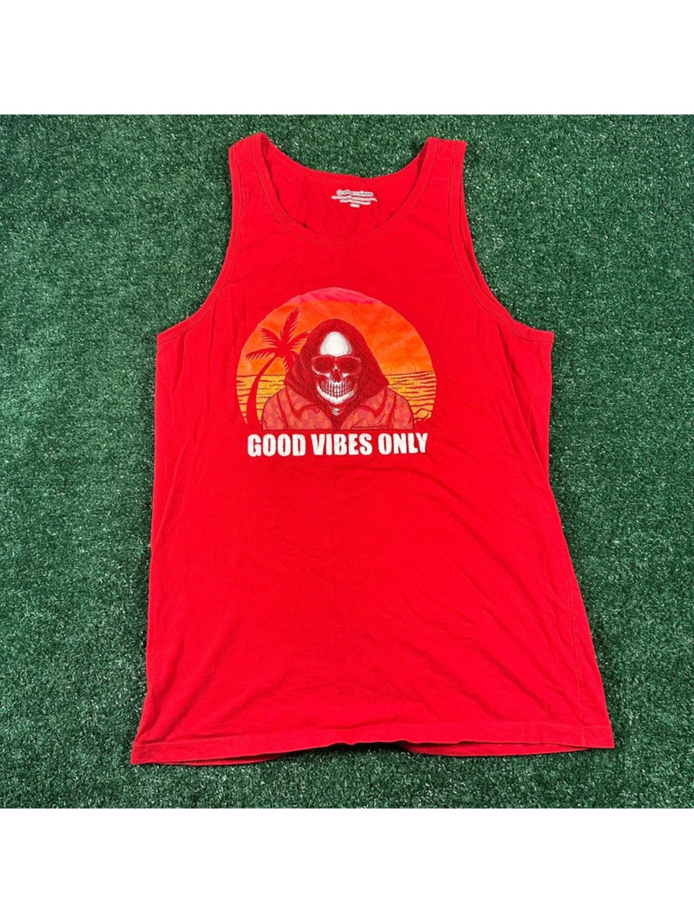 Good vibes only red tank top size large
